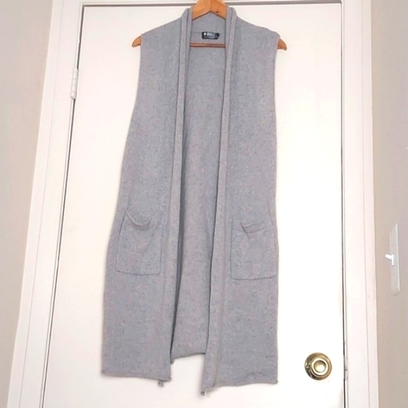 Beryll Cashmere Sweater Vest Long Line Cardigan Open Front Sleeveless Gray - Picture 1 of 15